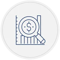 icon of magnify glass over a bar chart